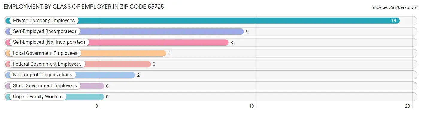 Employment by Class of Employer in Zip Code 55725