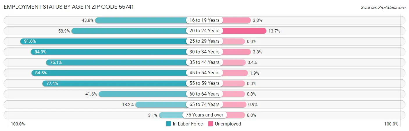 Employment Status by Age in Zip Code 55741
