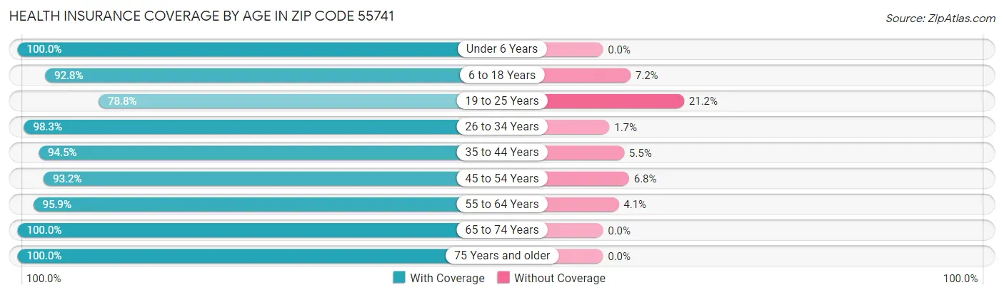 Health Insurance Coverage by Age in Zip Code 55741