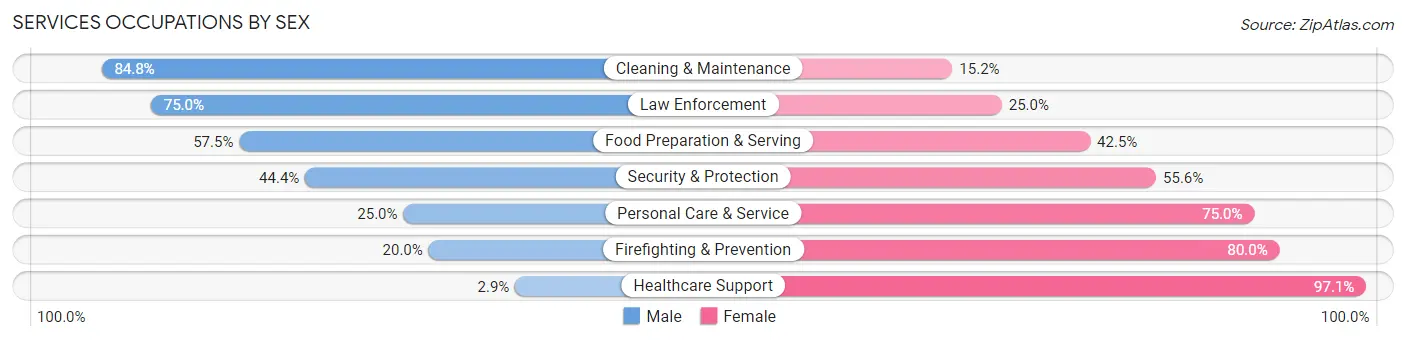 Services Occupations by Sex in Zip Code 55949