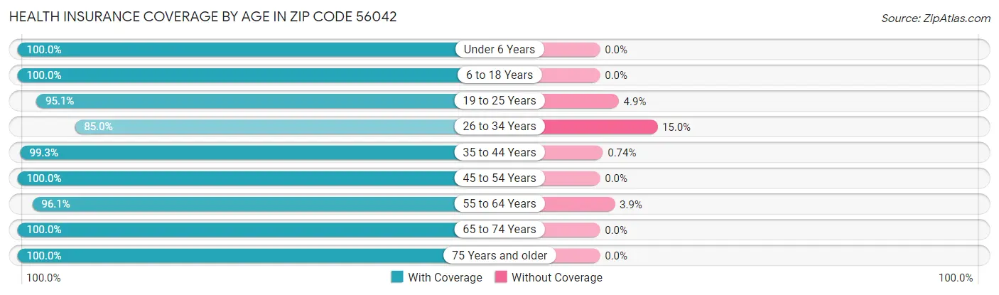 Health Insurance Coverage by Age in Zip Code 56042