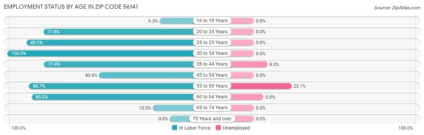 Employment Status by Age in Zip Code 56141