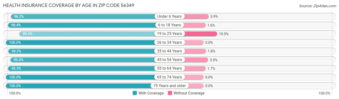 Health Insurance Coverage by Age in Zip Code 56349