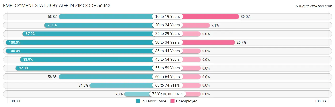 Employment Status by Age in Zip Code 56363
