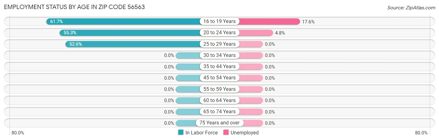 Employment Status by Age in Zip Code 56563