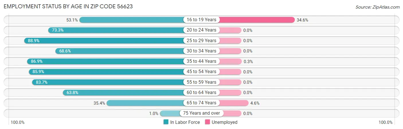 Employment Status by Age in Zip Code 56623