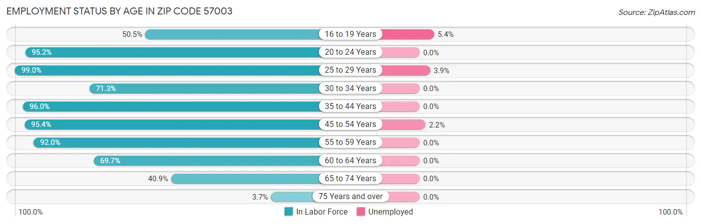 Employment Status by Age in Zip Code 57003