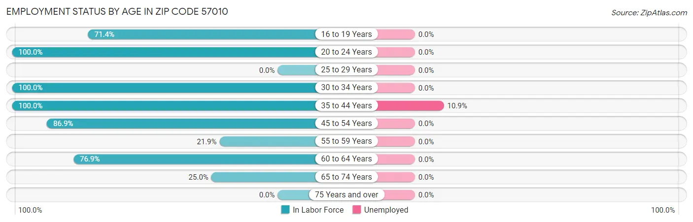 Employment Status by Age in Zip Code 57010