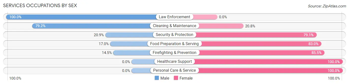 Services Occupations by Sex in Zip Code 57033