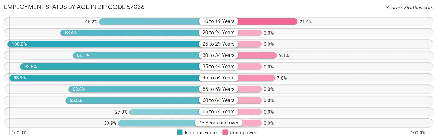 Employment Status by Age in Zip Code 57036