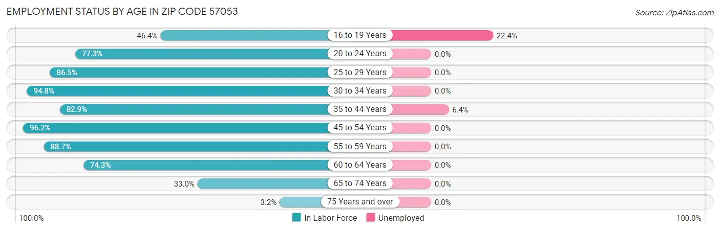 Employment Status by Age in Zip Code 57053