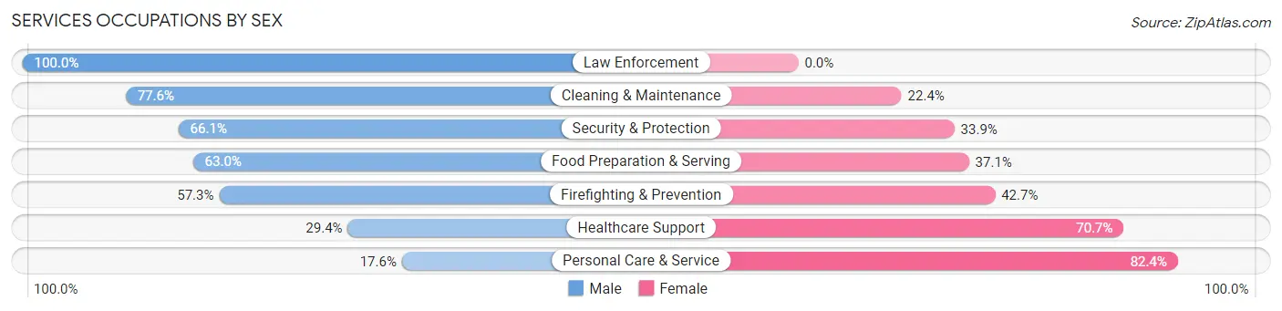Services Occupations by Sex in Zip Code 57105