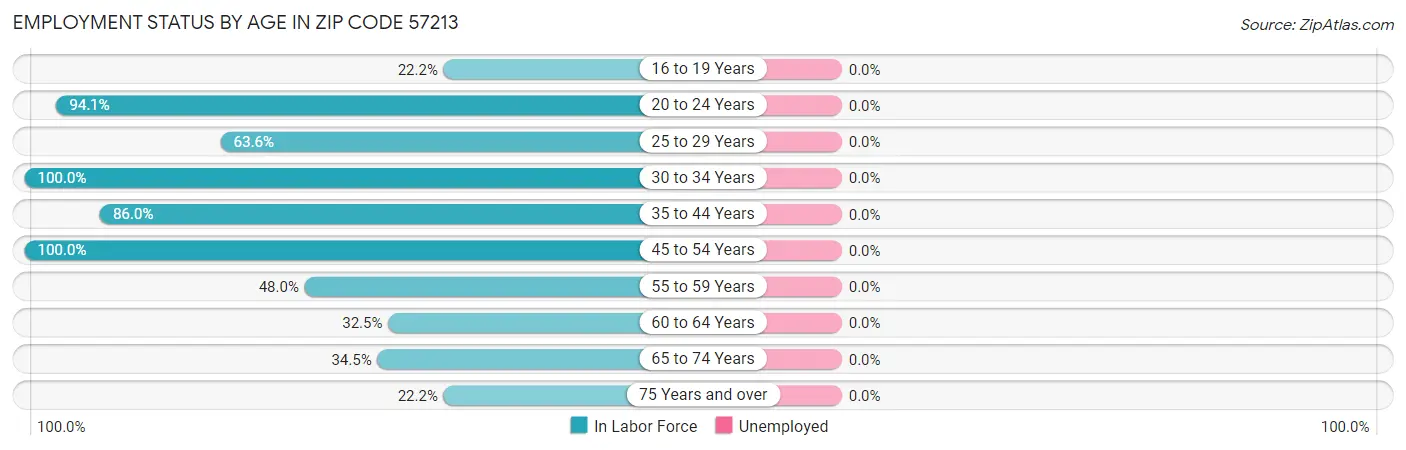 Employment Status by Age in Zip Code 57213
