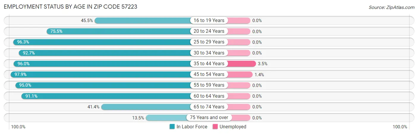 Employment Status by Age in Zip Code 57223