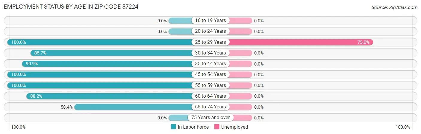 Employment Status by Age in Zip Code 57224
