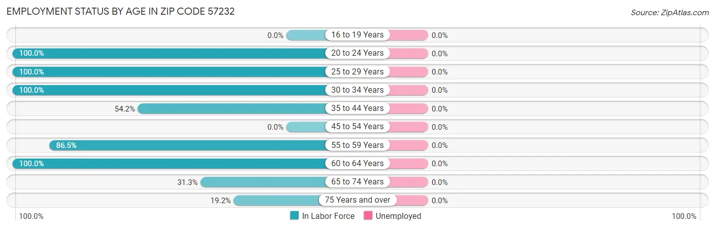 Employment Status by Age in Zip Code 57232
