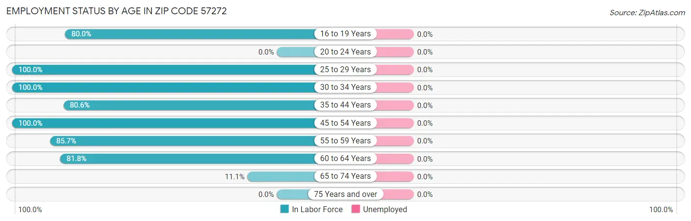 Employment Status by Age in Zip Code 57272