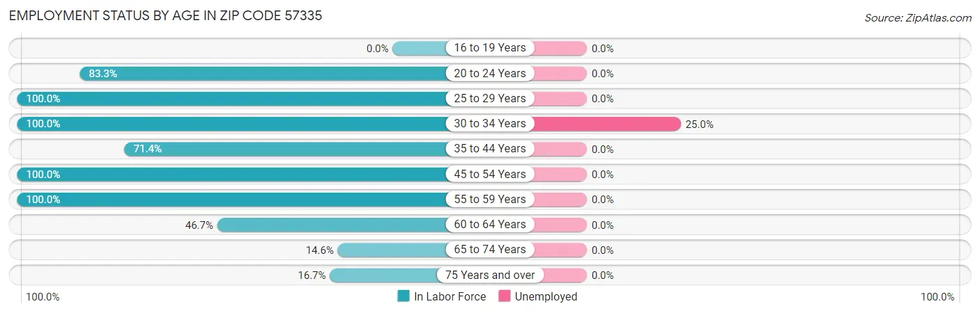 Employment Status by Age in Zip Code 57335