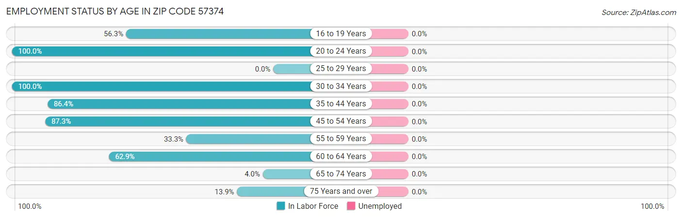 Employment Status by Age in Zip Code 57374