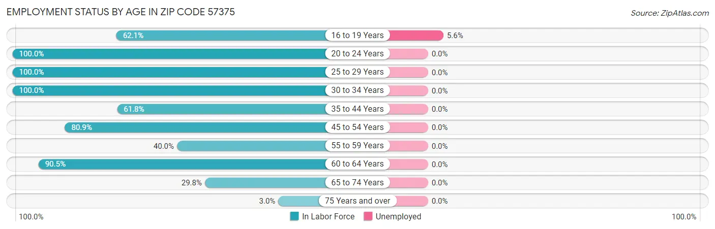 Employment Status by Age in Zip Code 57375