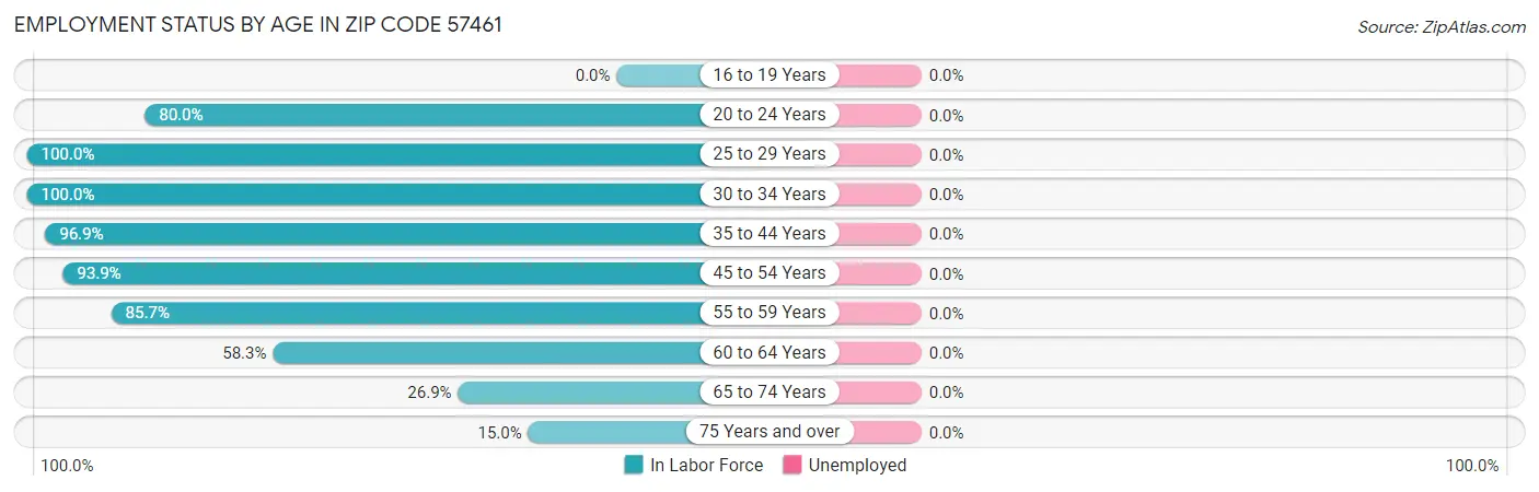 Employment Status by Age in Zip Code 57461