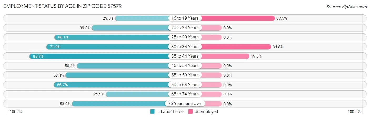 Employment Status by Age in Zip Code 57579