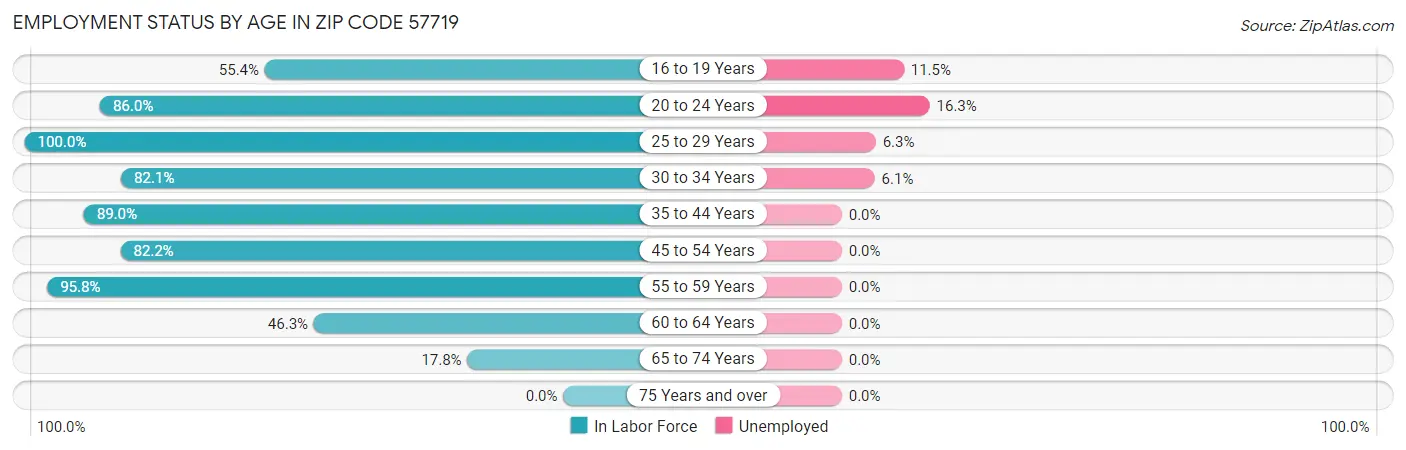 Employment Status by Age in Zip Code 57719
