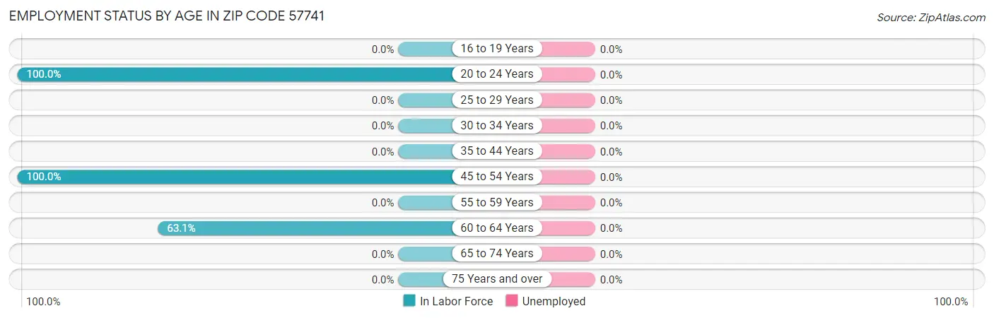 Employment Status by Age in Zip Code 57741