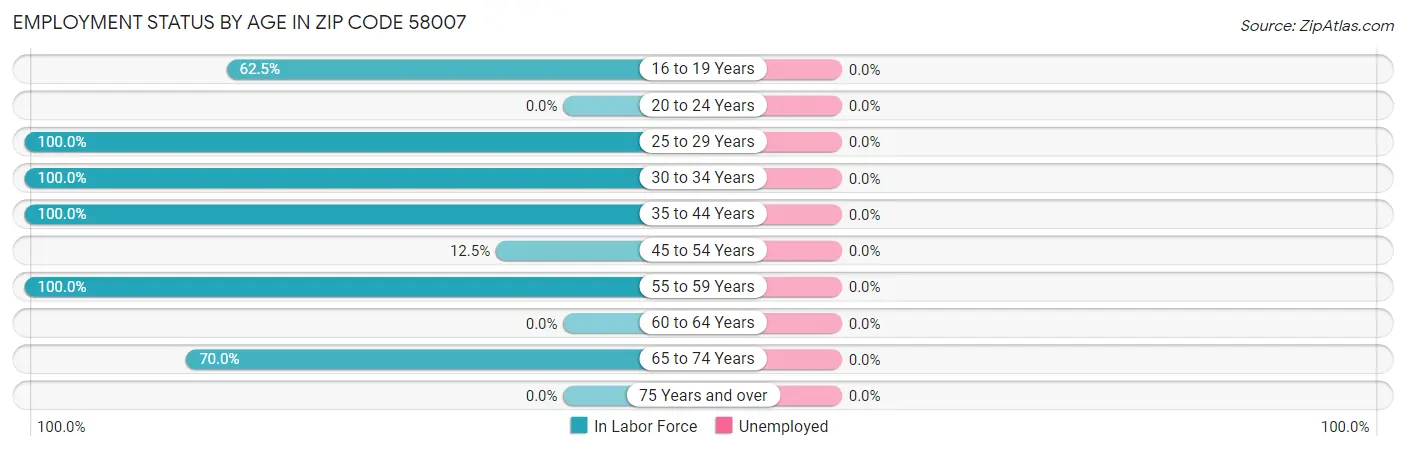 Employment Status by Age in Zip Code 58007