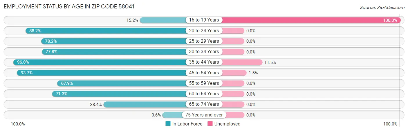 Employment Status by Age in Zip Code 58041