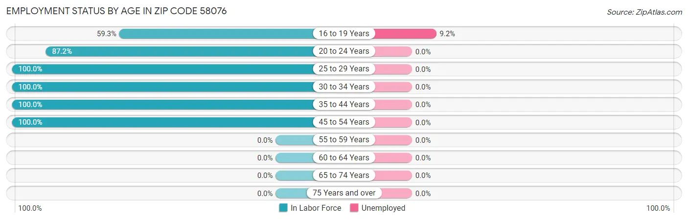 Employment Status by Age in Zip Code 58076