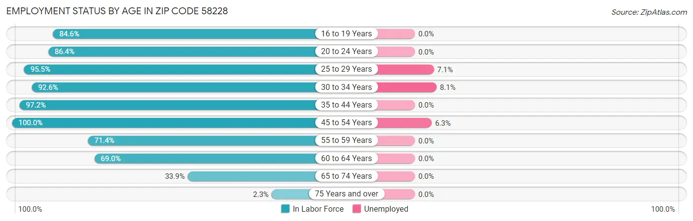 Employment Status by Age in Zip Code 58228