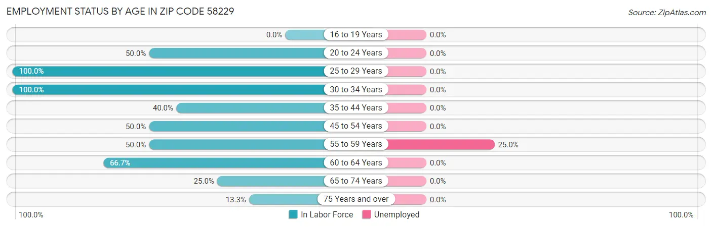 Employment Status by Age in Zip Code 58229