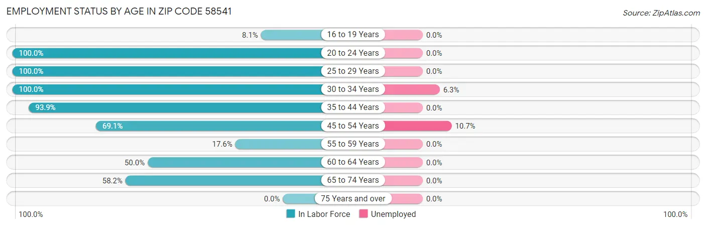Employment Status by Age in Zip Code 58541