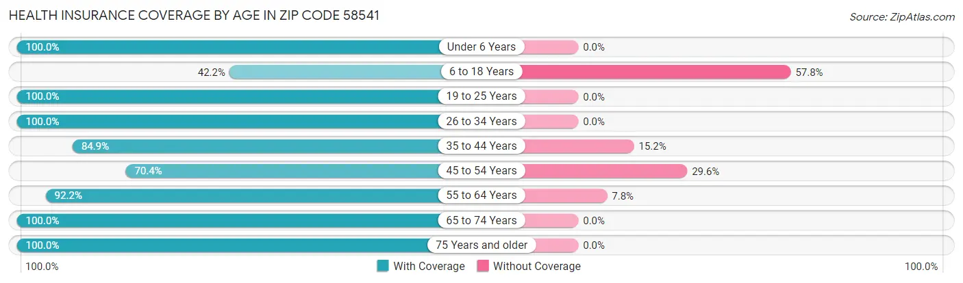 Health Insurance Coverage by Age in Zip Code 58541