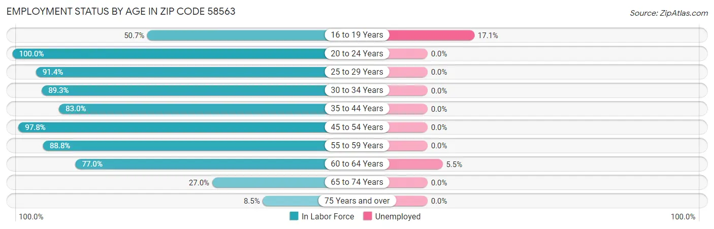 Employment Status by Age in Zip Code 58563