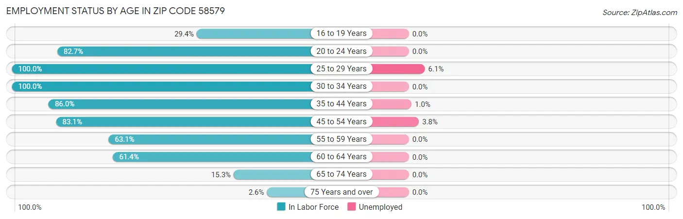 Employment Status by Age in Zip Code 58579