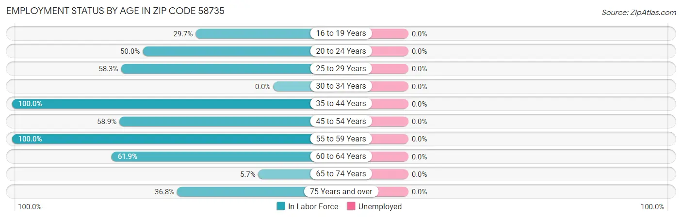 Employment Status by Age in Zip Code 58735