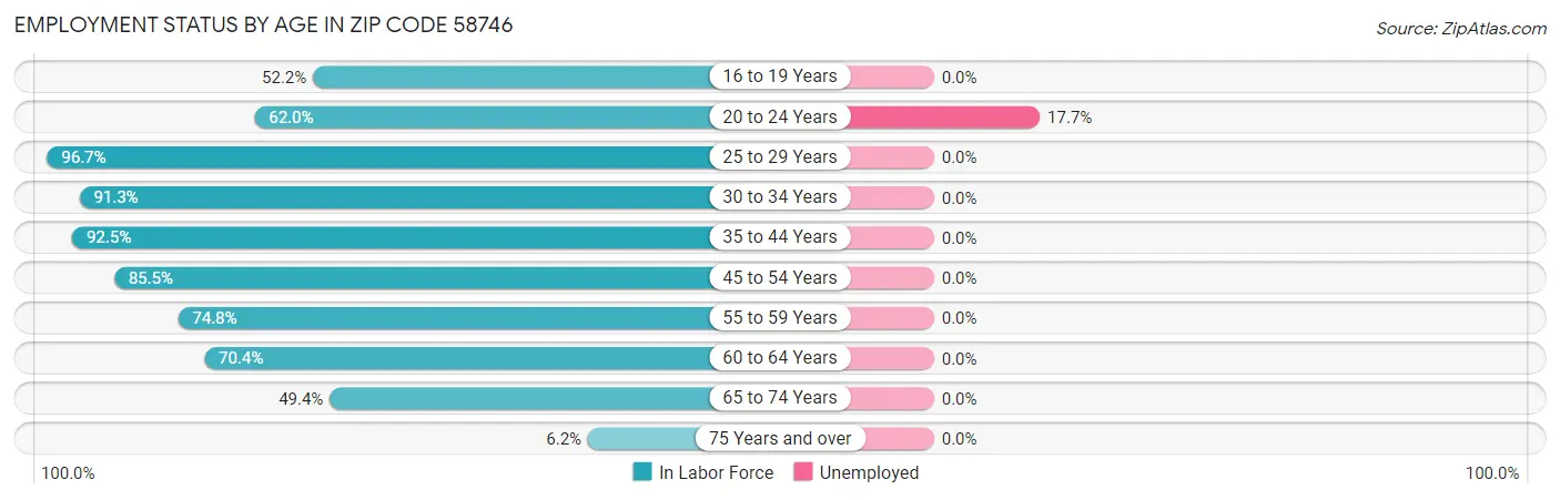 Employment Status by Age in Zip Code 58746