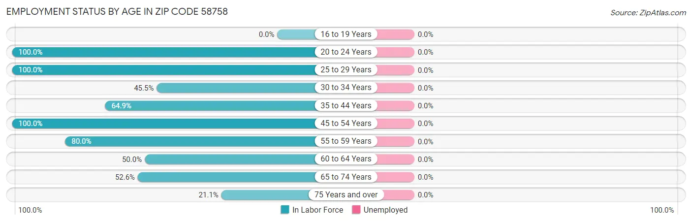 Employment Status by Age in Zip Code 58758