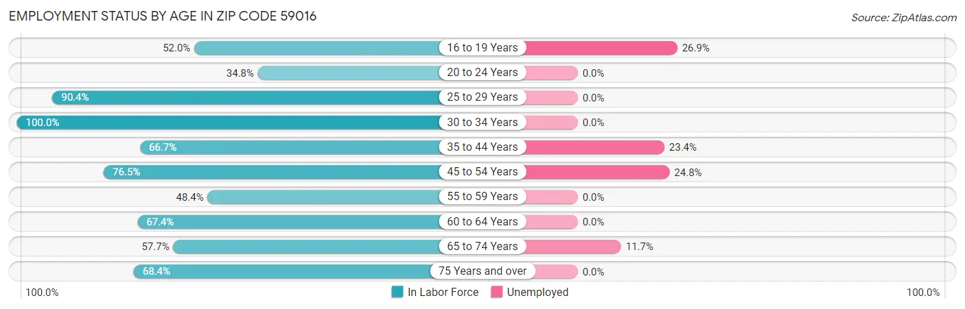 Employment Status by Age in Zip Code 59016