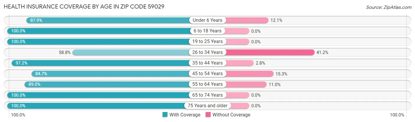 Health Insurance Coverage by Age in Zip Code 59029