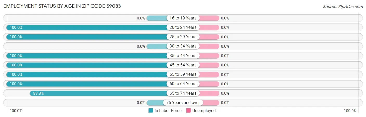 Employment Status by Age in Zip Code 59033