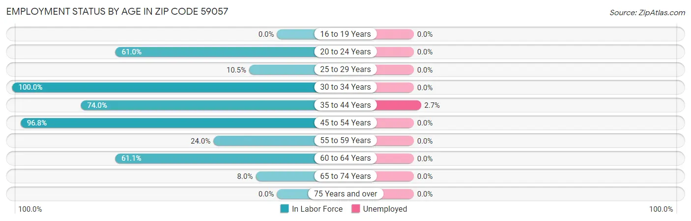 Employment Status by Age in Zip Code 59057