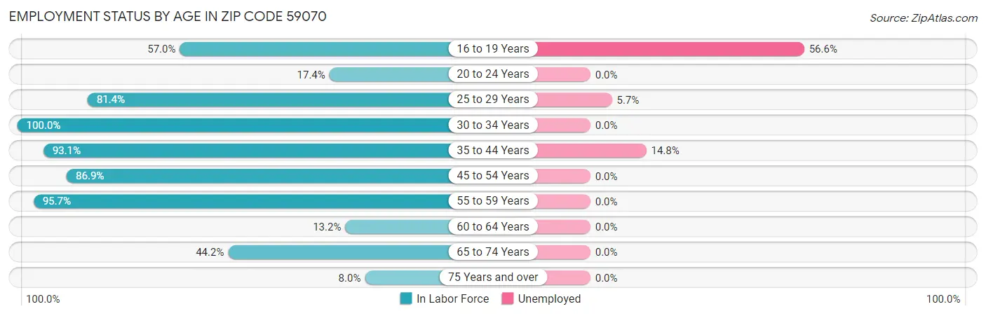 Employment Status by Age in Zip Code 59070