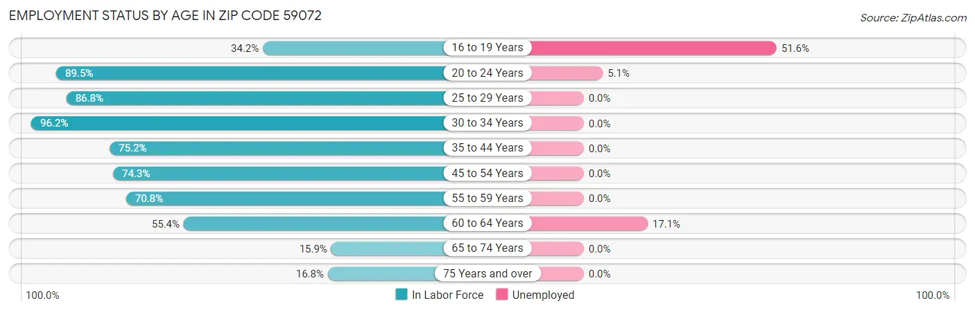 Employment Status by Age in Zip Code 59072