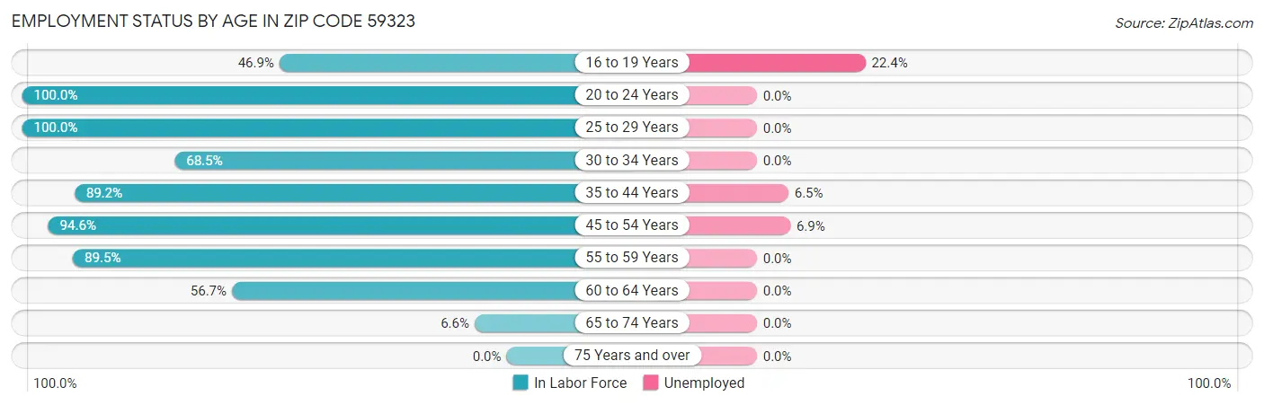 Employment Status by Age in Zip Code 59323