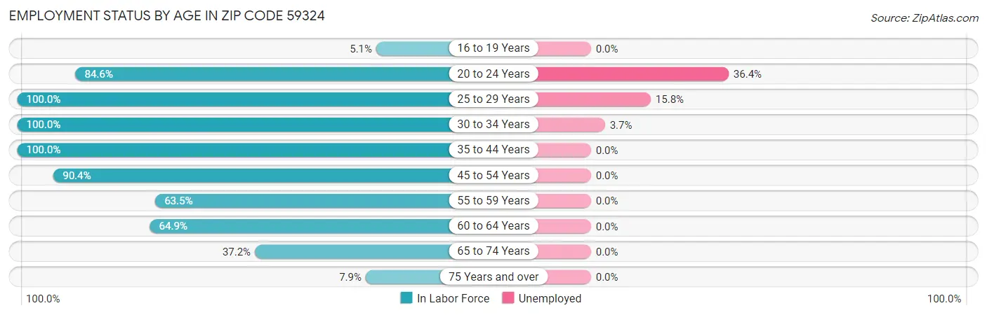 Employment Status by Age in Zip Code 59324