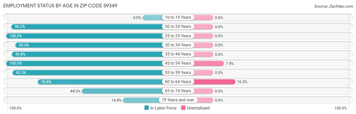 Employment Status by Age in Zip Code 59349