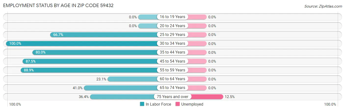 Employment Status by Age in Zip Code 59432